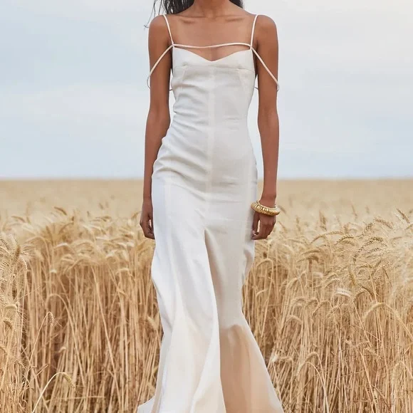 chinese dress ladies Basique Linen Slip Dress White
